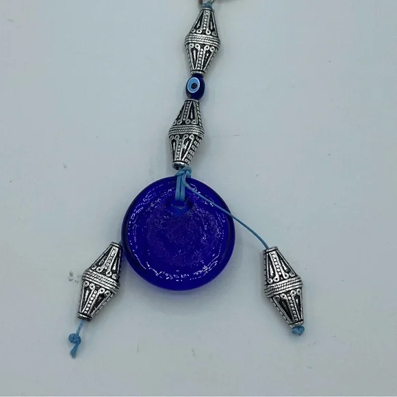 Turkish Turkey Glass Evil Eye Blue & Silver Keychain - Picture 4 of 6